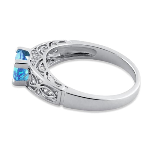 Sterling Silver Aqua Blue Round Cut Engagement CZ Ring