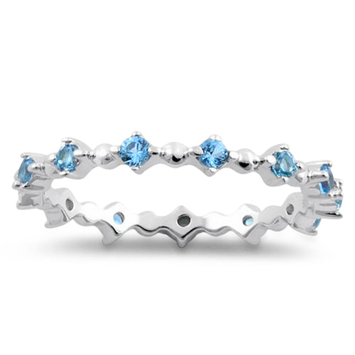 Sterling Silver Eternity Thin Aquamarine CZ Ring