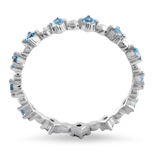 Sterling Silver Eternity Thin Aquamarine CZ Ring