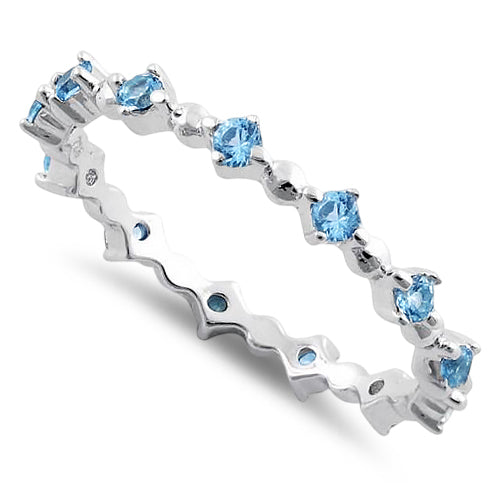 Sterling Silver Eternity Thin Aquamarine CZ Ring