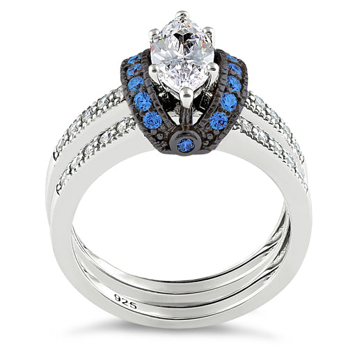 Sterling Silver Clear Marquise Blue CZ Ring