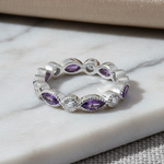 Sterling Silver Round & Marquise Amethyst CZ Eternity Ring