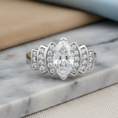 Sterling Silver Marquise CZ Engagement Ring