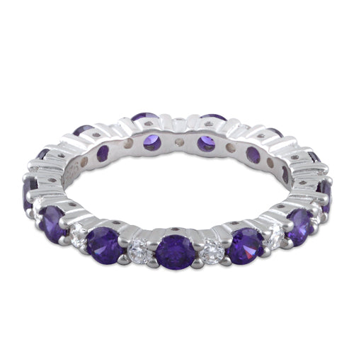 Sterling Silver Eternity Amethyst CZ Ring