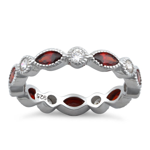 Sterling Silver Round & Marquise Garnet CZ Eternity Ring