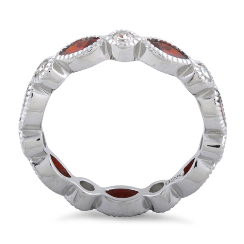 Sterling Silver Round & Marquise Garnet CZ Eternity Ring