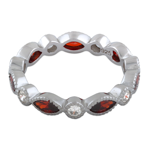 Sterling Silver Round & Marquise Garnet CZ Eternity Ring