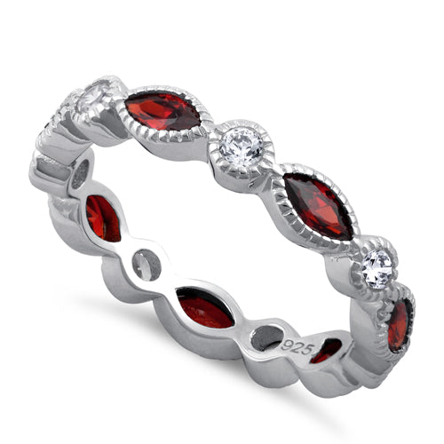 Sterling Silver Round & Marquise Garnet CZ Eternity Ring