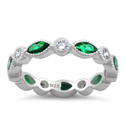 Sterling Silver Round & Marquise Emerald CZ Eternity Ring