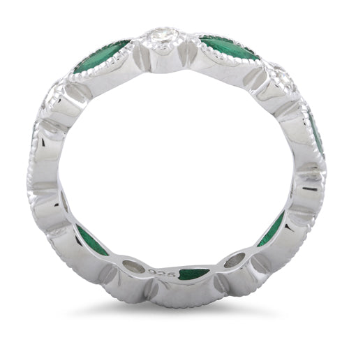 Sterling Silver Round & Marquise Emerald CZ Eternity Ring