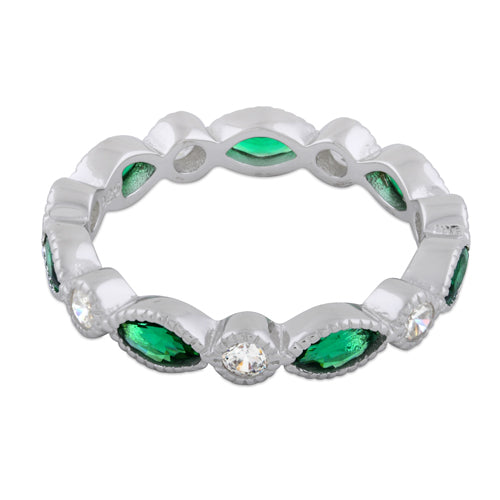 Sterling Silver Round & Marquise Emerald CZ Eternity Ring