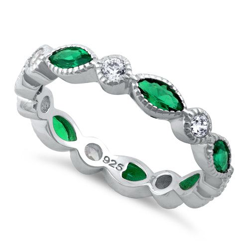 Sterling Silver Round & Marquise Emerald CZ Eternity Ring
