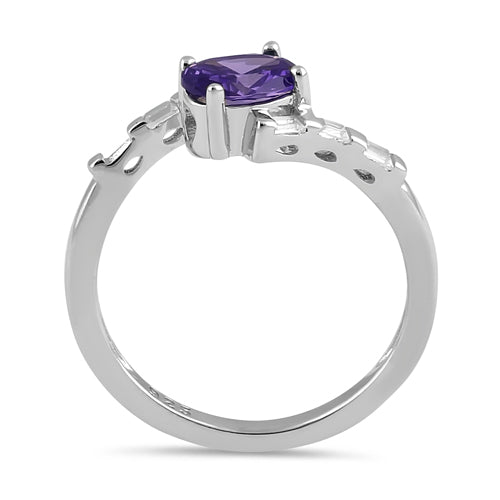 Sterling Silver Stuck In Between Oval Amethyst CZ Ring