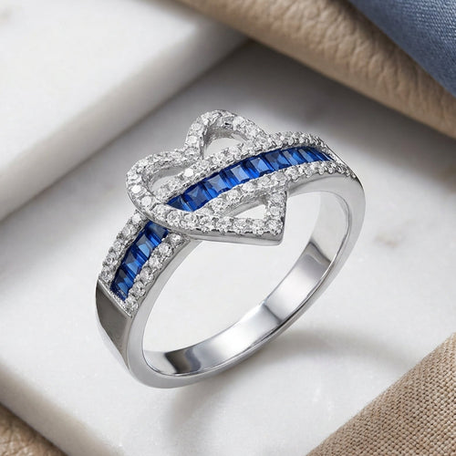 Sterling Silver Heart Blue CZ Ring