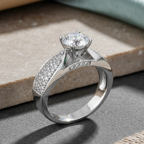 Sterling Silver Pave CZ Engagement Ring