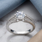 Sterling Silver Double V Engagement Clear CZ Ring