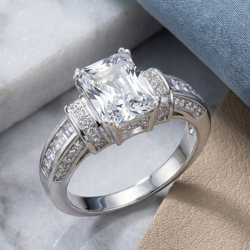 Sterling Silver Clear Emerald-Cut CZ Ring