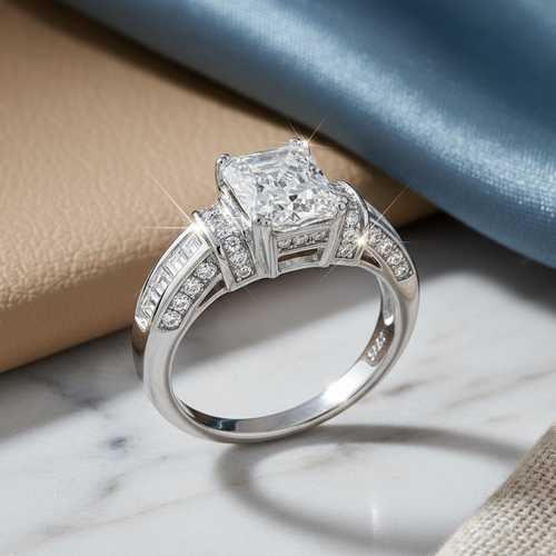 Sterling Silver Clear Emerald-Cut CZ Ring