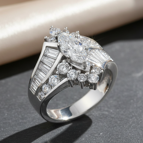 Sterling Silver Marquise CZ Engagement Ring
