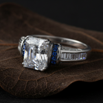 Sterling Silver Emerald-Cut Blue CZ Ring