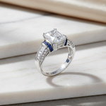Sterling Silver Emerald-Cut Blue CZ Ring