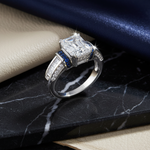 Sterling Silver Emerald-Cut Blue CZ Ring