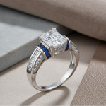 Sterling Silver Emerald-Cut Blue CZ Ring