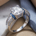 Sterling Silver Emerald-Cut Blue CZ Ring