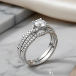 Sterling Silver Round Engagement Set Clear CZ Ring