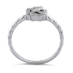 Sterling Silver Four Leaf Clover Heart Shaped Clear CZ Ring