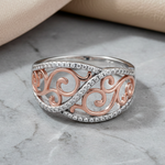 Sterling Silver Vines Two-tone Rose Gold Plated CZ Ring