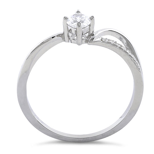 Sterling Silver Round Cut Engagement Clear CZ Ring