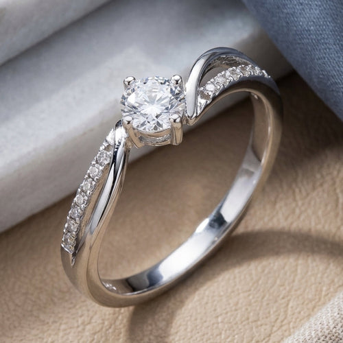 Sterling Silver Round Cut Engagement Clear CZ Ring