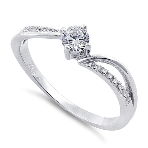 Sterling Silver Round Cut Engagement Clear CZ Ring