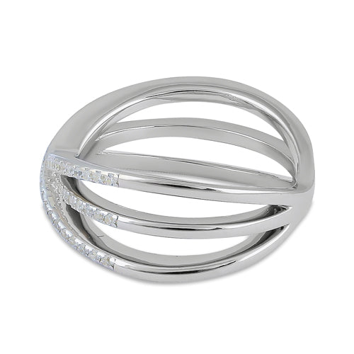 Sterling Silver Triple Overlapping Cage CZ Ring