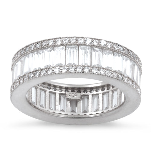 Sterling Silver Emerald Cut Eternity Pave CZ Ring