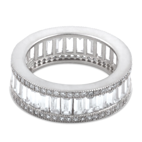Sterling Silver Emerald Cut Eternity Pave CZ Ring
