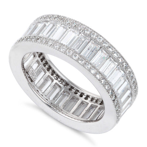 Sterling Silver Emerald Cut Eternity Pave CZ Ring