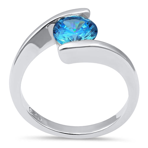 Sterling Silver Round Bezel Blue Topaz CZ Ring