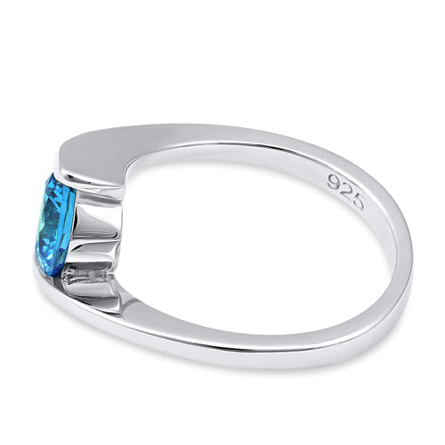Sterling Silver Round Bezel Blue Topaz CZ Ring