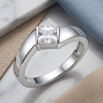 Sterling Silver Channel Bar Square Clear CZ Ring