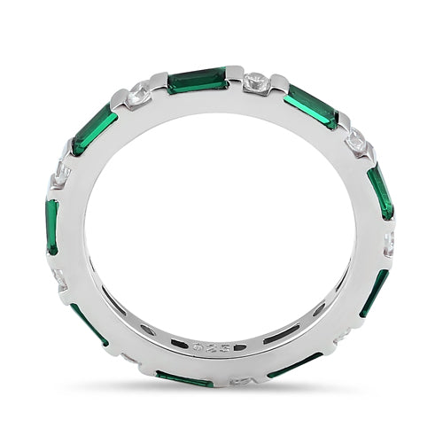 Sterling Silver Emerald and White CZ Eternity Ring