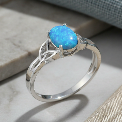 Sterling Silver Center Stone Charmed Blue Lab Opal Ring