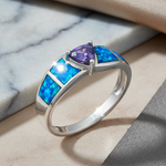 Sterling Silver Amethyst Center Trillion Cut Stone Blue Lab Opal Ring