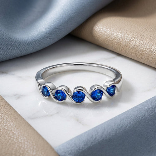 Sterling Silver Quintuple Blue Spinel CZ Ring