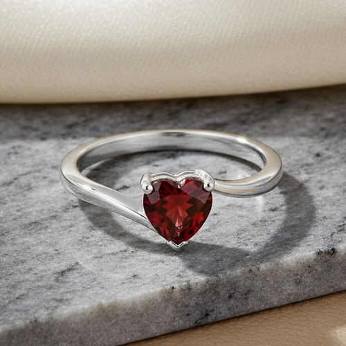 Sterling Silver Dark Garnet Heart CZ Ring