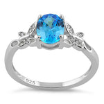 Sterling Silver Butterfly Aqua CZ Ring