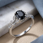 Sterling Silver Double Butterfly Black Center Stone CZ Ring