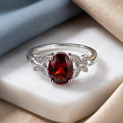 Sterling Silver Double Butterfly Dark Garnet Center Stone CZ Ring