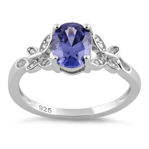 Sterling Silver Double Butterfly Tanzanite Center Stone CZ Ring
